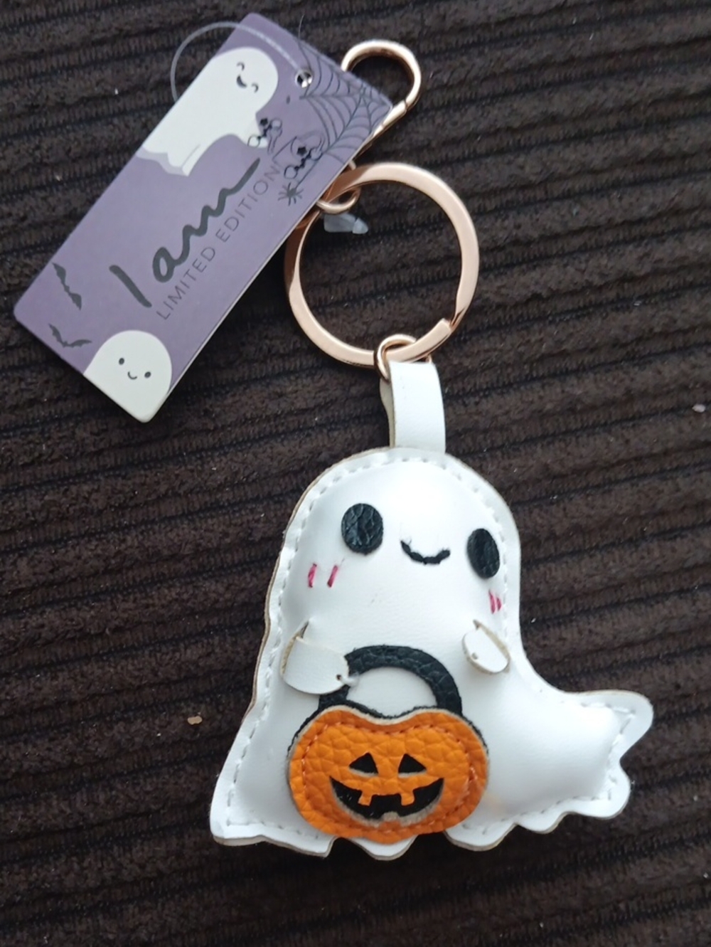 Limited Edition White Ghost Keychain with Orange Pumpkin Bag